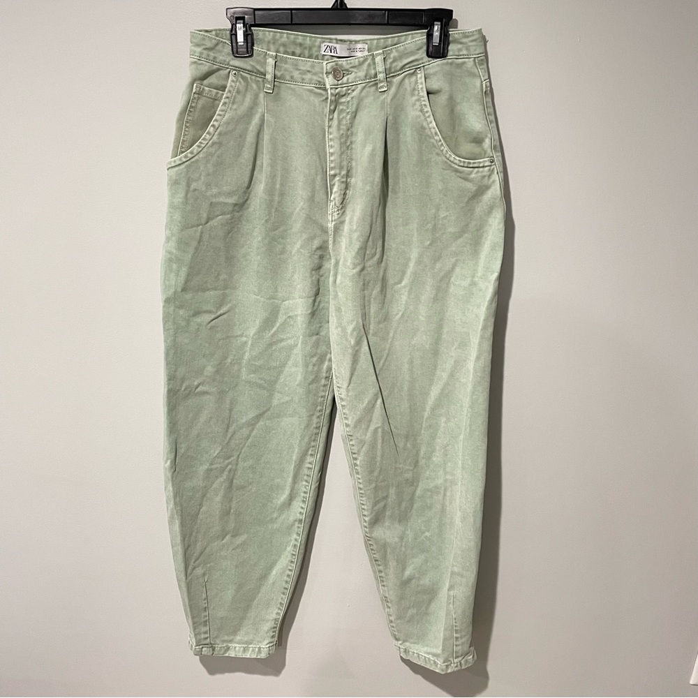 Zara Slouchy Darted Jeans Light Green Size 8 - Picture 2 of 5